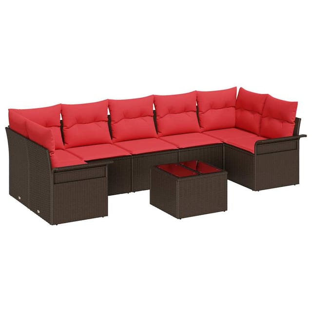 vidaXL Gartensofa-set mit Kissen 8 Stk Beige und Rot Poly-Rattan 3353953