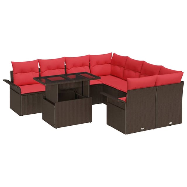 vidaXL Gartensofa-set mit Kissen mit Speicher 9 Stk Braun Poly Rattan 3356997
