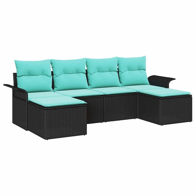 vidaXL Garten-Sofa-Set mit Kissen 6 Stk Schwarz Poly Rattan 3354145