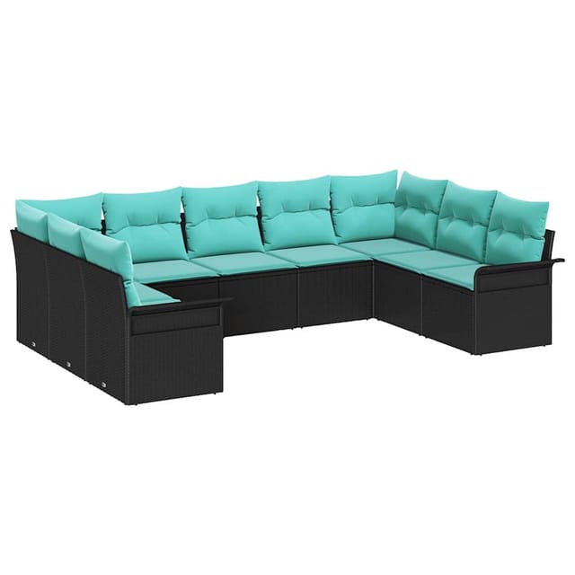vidaXL Gartensofa-set mit Speicher 9 Stk Schwarz Poly-Rattan 3354195
