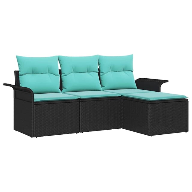 vidaXL Gartensofa-set mit Kissen 4 Stk Schwarz Poly-Rattan 3353985