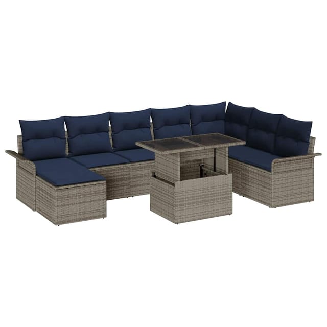 vidaXL Gartensofa-set mit Kissen 9 Stk Grau Poly Rattan 3357078