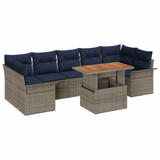 vidaXL Garten-Sofa-Set mit Speicher 8 Stk Grau Poly Rattan 3358040