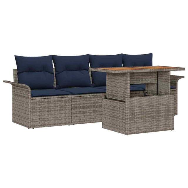 vidaXL Garten-Sofa-Set mit Speicher 5 Stk Grau Poly Rattan 3358005