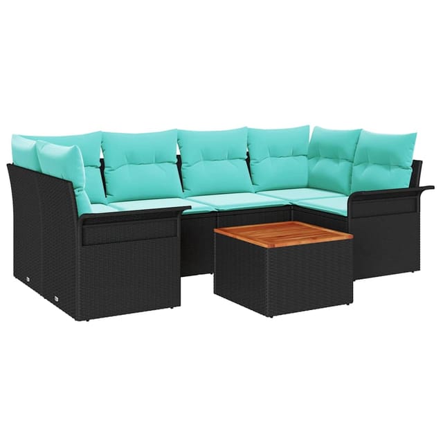 vidaXL Gartensofa-set 7 Stk Schwarz und Türkis Poly-Rattan 3355953