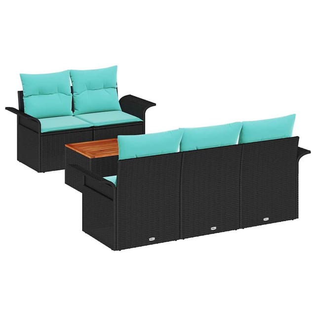 vidaXL Gartensofa-set 6 Stk Schwarz und Türkis Poly-Rattan 3355939