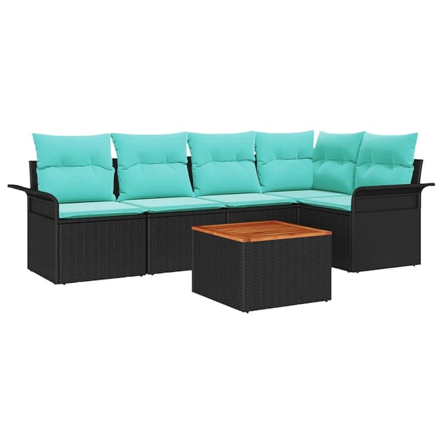vidaXL Gartensofa-set 6 Stk Schwarz und Türkis Poly-Rattan 3356002