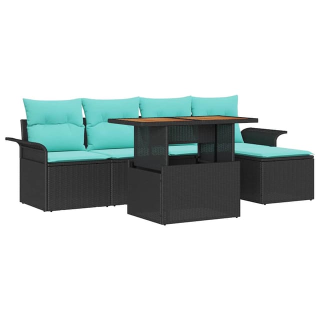 vidaXL Garten-Sofa-Set mit Speicher 6 Stk Schwarz Poly Rattan 3358062