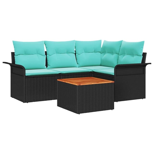 vidaXL Gartensofa-set 5 Stk Schwarz und Türkis Poly-Rattan 3355995