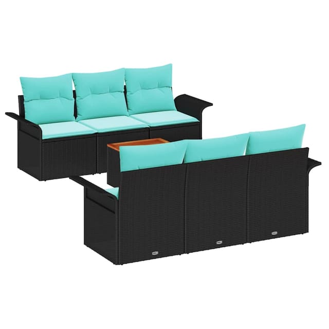 vidaXL Gartensofa-set 7 Stk Schwarz und Türkis Poly-Rattan 3355946