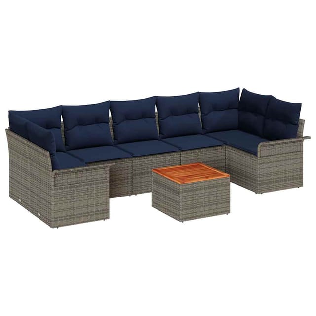vidaXL Gartensofa-set 8 Stk Grau und Marineblau Poly-Rattan 3355966