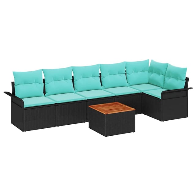vidaXL Gartensofa-set 7 Stk Schwarz und Türkis Poly-Rattan 3356009