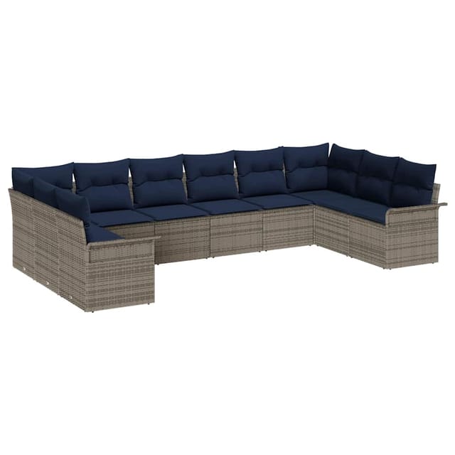 vidaXL Gartensofa-set mit Speicher 10 Stk Hellgrau Poly-Rattan 3354214