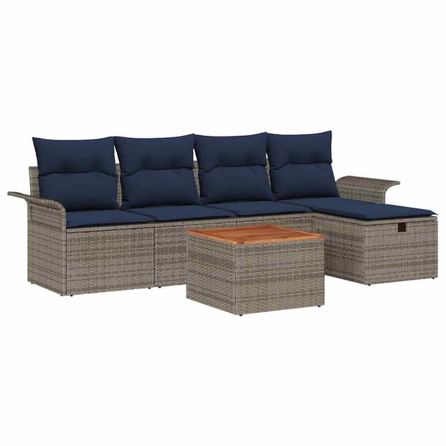 vidaXL Gartensofa-set mit Kissen mit Speicher 6 Stk Grau Poly-Rattan 3359451