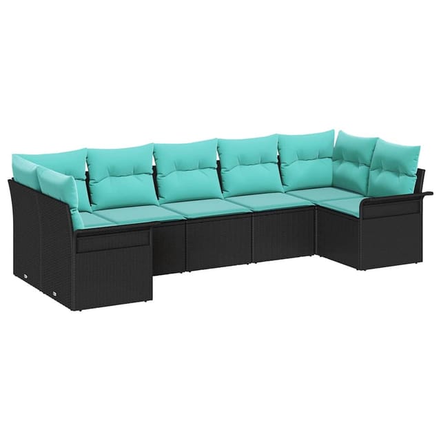 vidaXL Garten-Sofa-Set mit Speicher 7 Stk Schwarz Poly Rattan 3354185