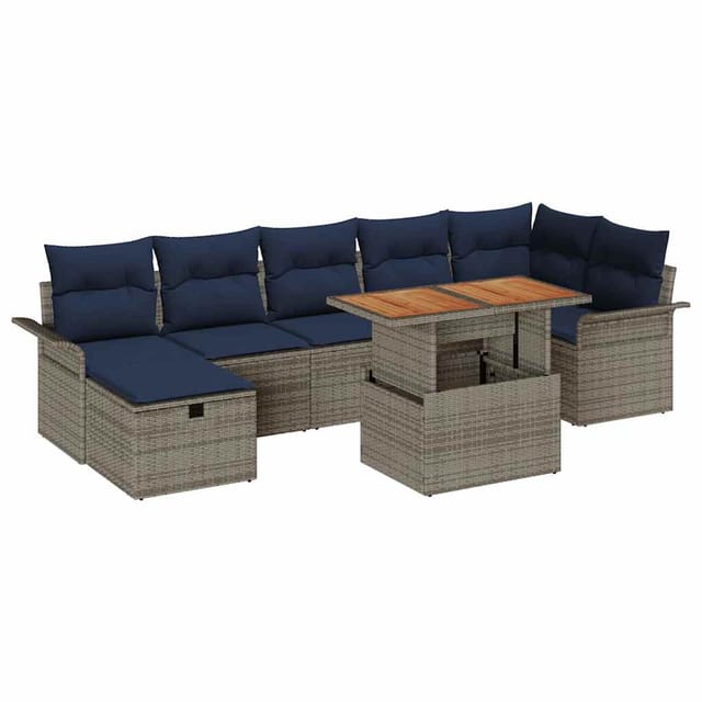 vidaXL Gartensofa-set mit Kissen mit Speicher 8 Stk Grau Poly-Rattan 3359923