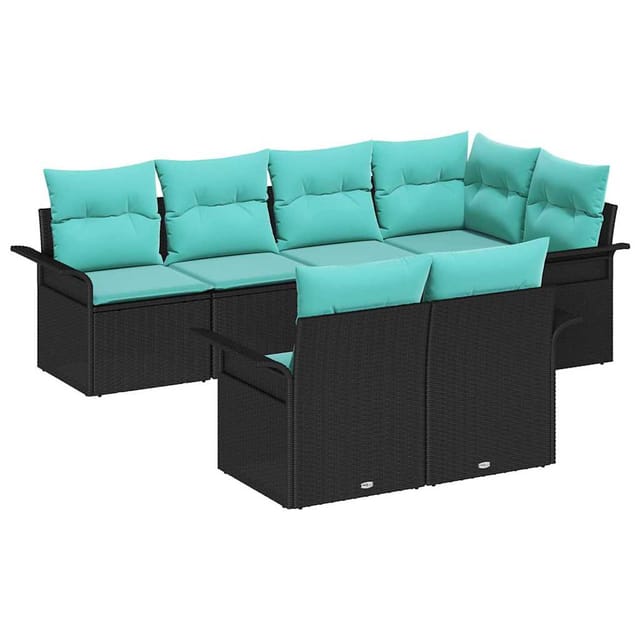 vidaXL Garten-Sofa-Set mit Kissen 7 Stk Schwarz Poly Rattan 3354075