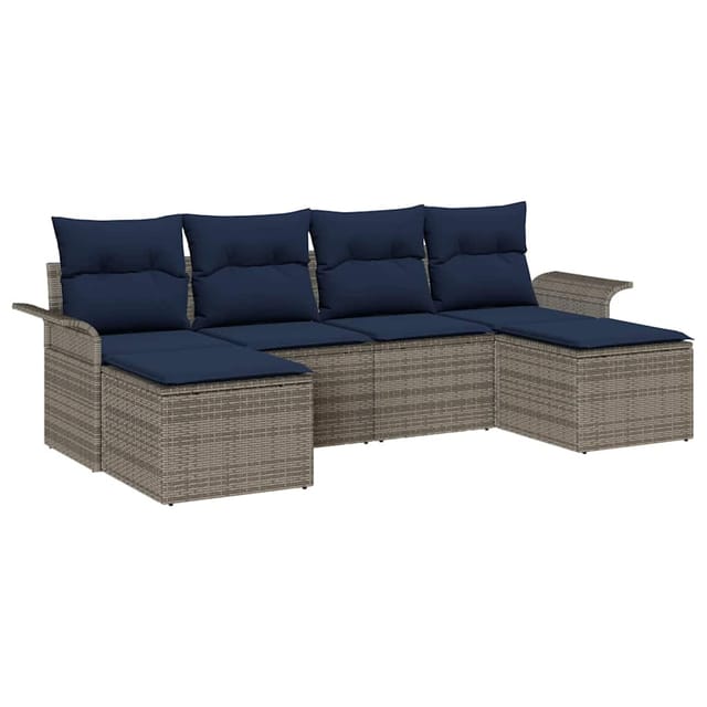 vidaXL Gartensofa-set mit Kissen mit Speicher 6 Stk Grau Poly Rattan 3354144
