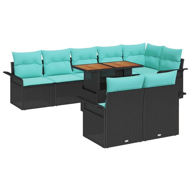 vidaXL Garten-Sofa-Set mit Speicher 9 Stk Schwarz Poly Rattan 3358090