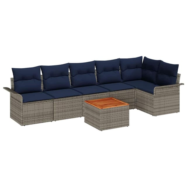 vidaXL Gartensofa-set 7 Stk Grau und Marineblau Poly-Rattan 3356008