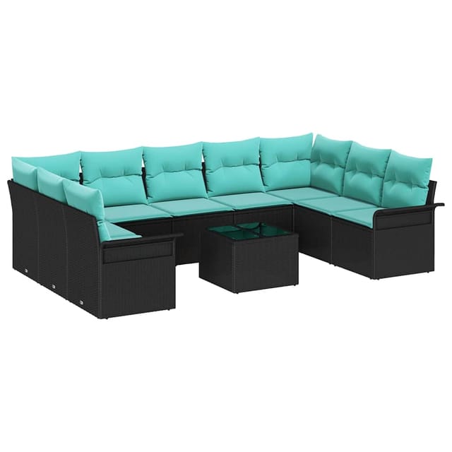 vidaXL Garten-Sofa-Set mit Kissen 10 Stk Schwarz Poly Rattan 3354205