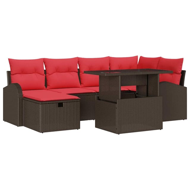 vidaXL Garten-Sofa-Set mit Kissen mit Speicher 7 Stk Braun Poly Rattan 3359761