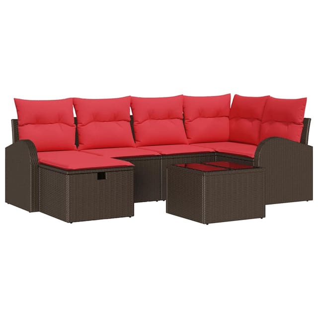 vidaXL Sofa Set mit Kissen mit Speicher Braun und Rot Poly-Rattan 3359093