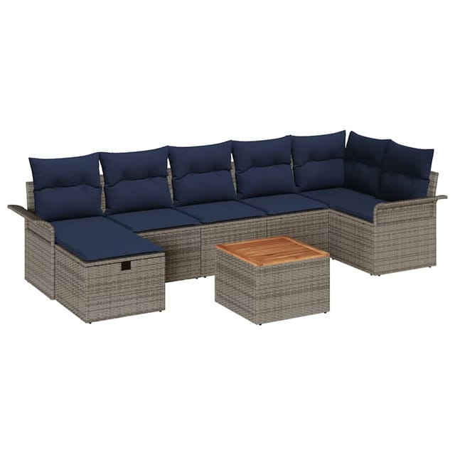 vidaXL Gartensofa-set mit Kissen mit Speicher 8 Stk Grau Poly-Rattan 3359465