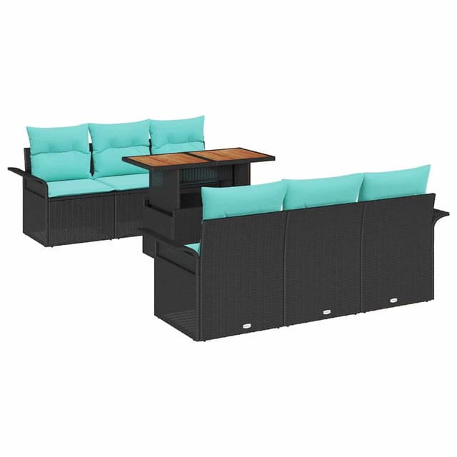 vidaXL Garten-Sofa-Set mit Speicher 7 Stk Schwarz Poly Rattan 3358020