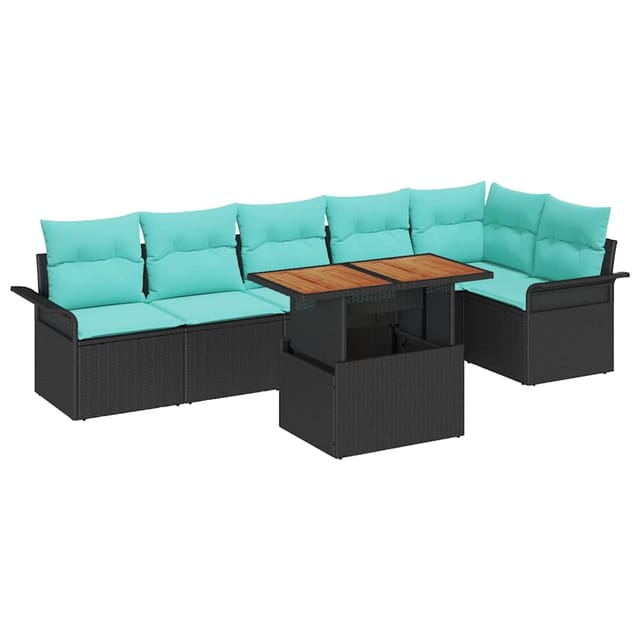 vidaXL Garten-Sofa-Set mit Speicher 7 Stk Schwarz Poly Rattan 3358083