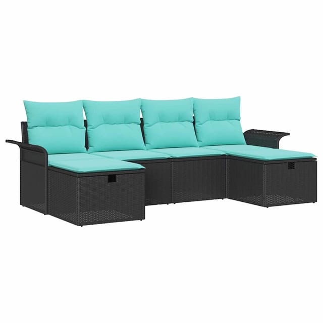 vidaXL Garten-Sofa-Set mit Kissen 6 Stk Schwarz Poly Rattan 3360257
