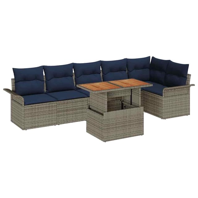 vidaXL Garten-Sofa-Set mit Speicher 7 Stk Grau Poly Rattan 3358082