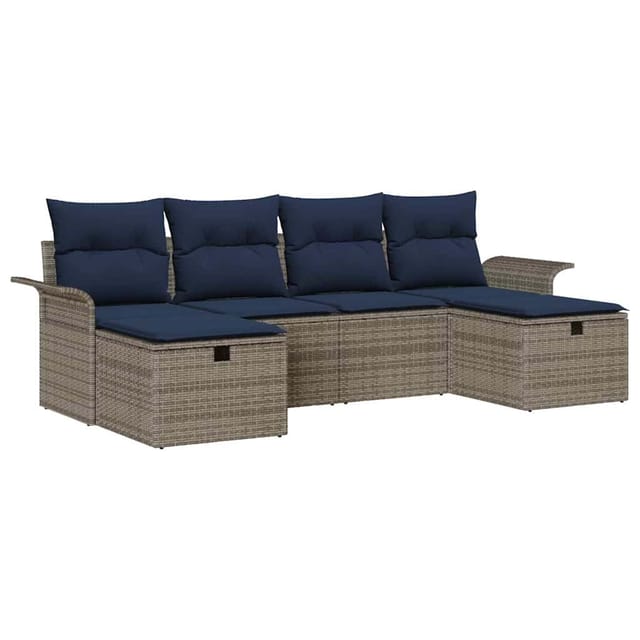 vidaXL Gartensofa-set mit Kissen mit Speicher 6 Stk Poly Rattan 3360256