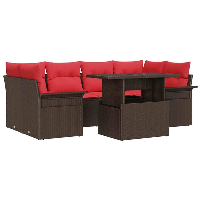 vidaXL Gartensofa-set mit Kissen mit Speicher 7 Stk Braun Poly Rattan 3356957