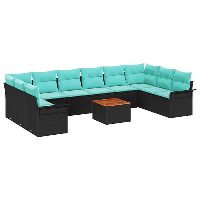 vidaXL Gartensofa-set 11 Stk Schwarz und Türkis Poly-Rattan 3356051
