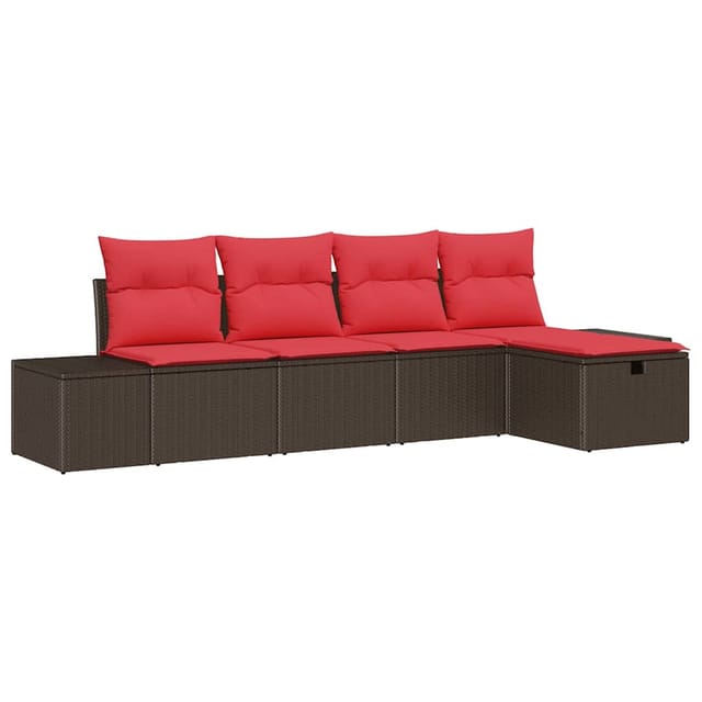 vidaXL Gartensofa-set mit Kissen 5 Stk Braun Poly-Rattan 3359363