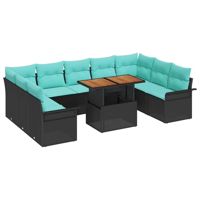 vidaXL Garten-Sofa-Set mit Speicher 10 Stk Schwarz Poly Rattan 3358118