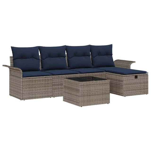vidaXL Gartensofa-set mit Kissen mit Speicher 6 Stk Poly Rattan 3360206