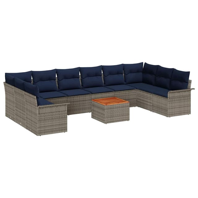 vidaXL Gartensofa-set 11 Stk Grau und Marineblau Poly-Rattan 3356050
