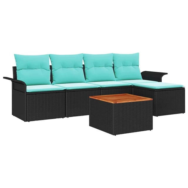 vidaXL Gartensofa-set 6 Stk Schwarz und Türkis Poly-Rattan 3355988
