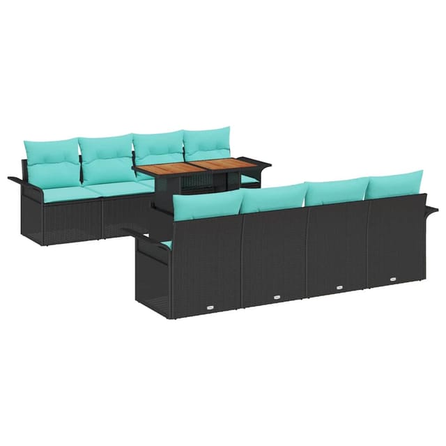 vidaXL Garten-Sofa-Set mit Speicher 9 Stk Schwarz Poly Rattan 3358048
