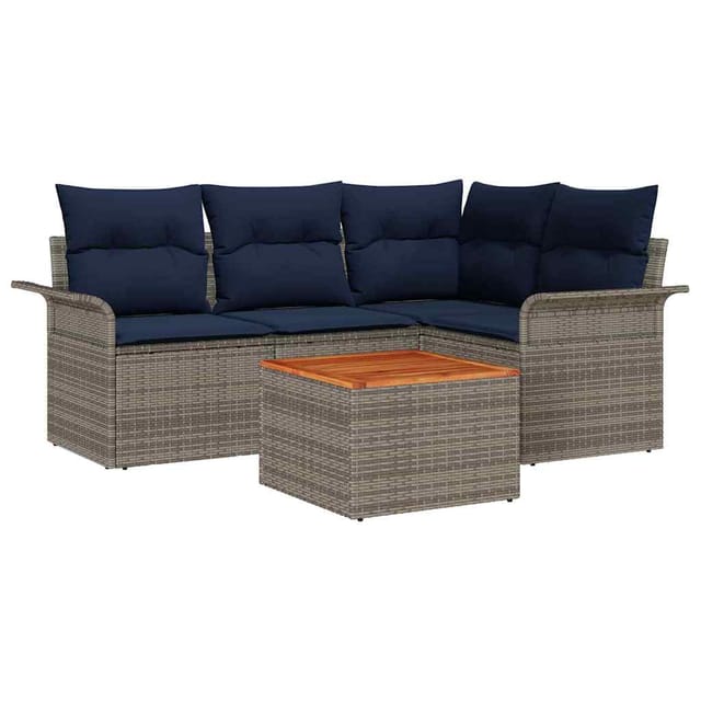 vidaXL Gartensofa-set 5 Stk Grau und Marineblau Poly-Rattan 3355994