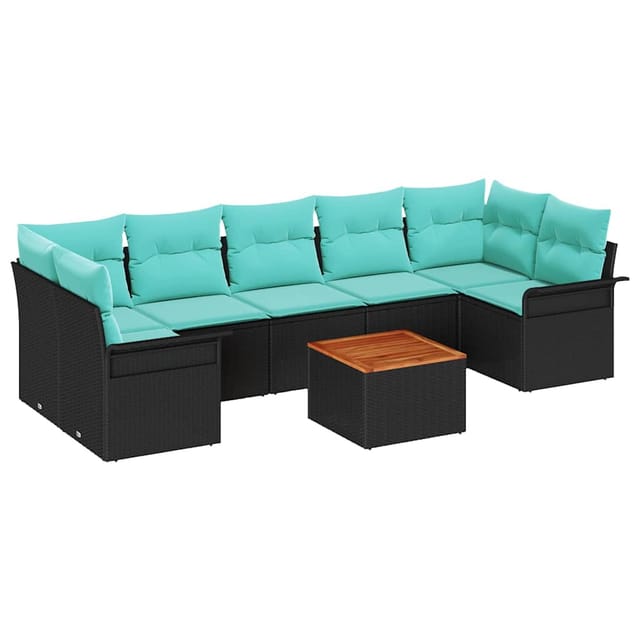 vidaXL Gartensofa-set 8 Stk Schwarz und Türkis Poly-Rattan 3355967