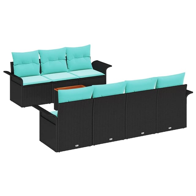 vidaXL Gartensofa-set 8 Stk Schwarz und Türkis Poly-Rattan 3355960
