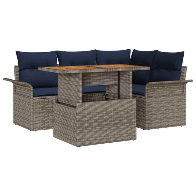 vidaXL Garten-Sofa-Set mit Speicher 5 Stk Grau Poly Rattan 3358068