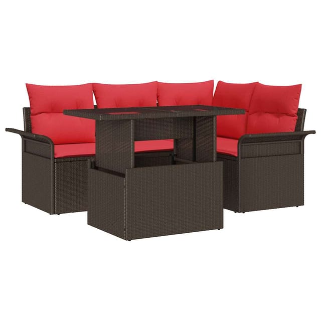 vidaXL Gartensofa-set mit Kissen mit Speicher 5 Stk Braun Poly Rattan 3357017