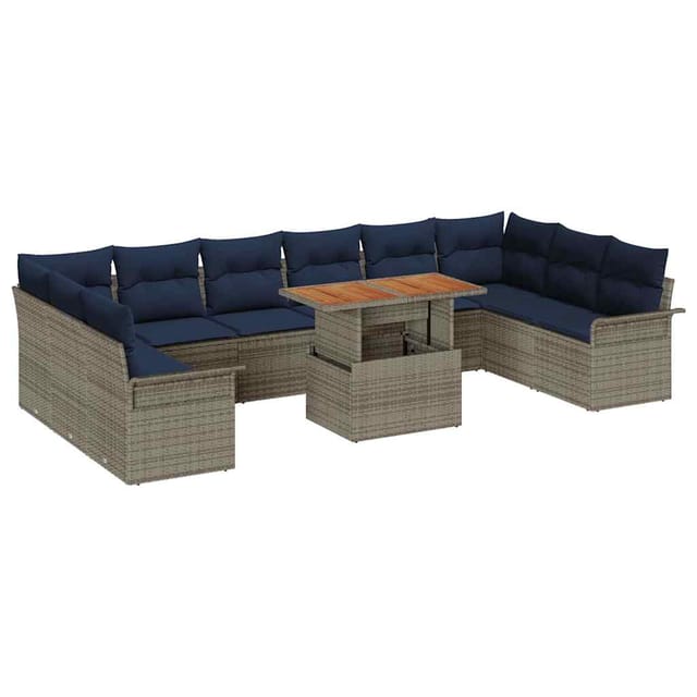 vidaXL Garten-Sofa-Set mit Speicher 11 Stk Grau Poly Rattan 3358124