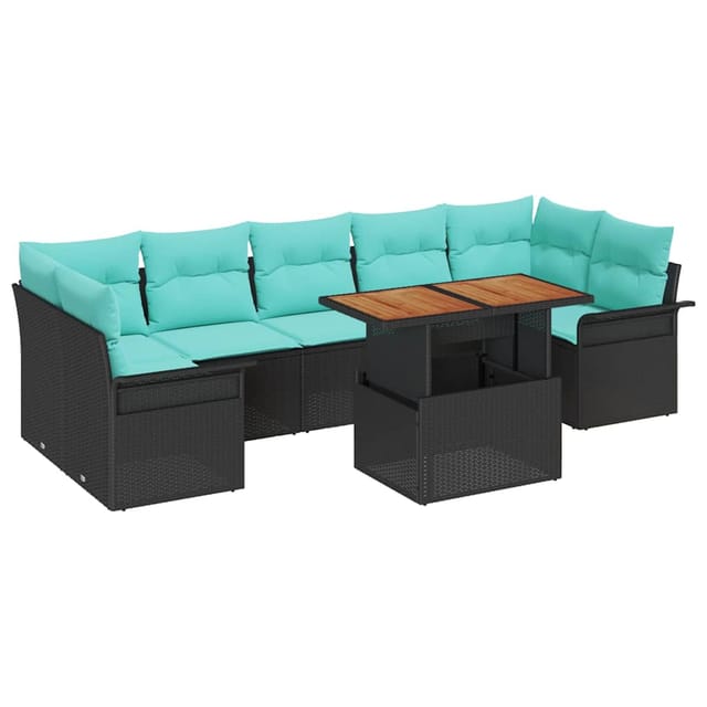 vidaXL Garten-Sofa-Set mit Speicher 8 Stk Schwarz Poly Rattan 3358041