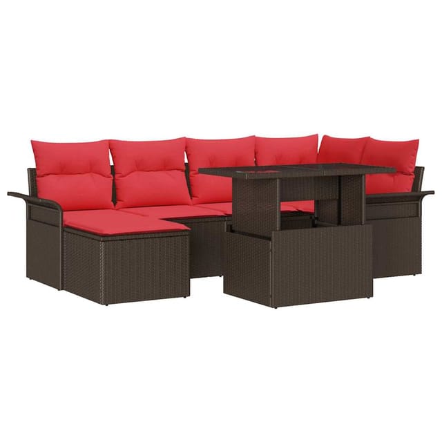 vidaXL Gartensofa-set mit Kissen mit Speicher 7 Stk Braun Poly Rattan 3357057