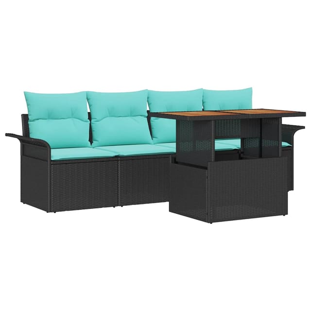 vidaXL Garten-Sofa-Set mit Speicher 5 Stk Schwarz Poly Rattan 3358006